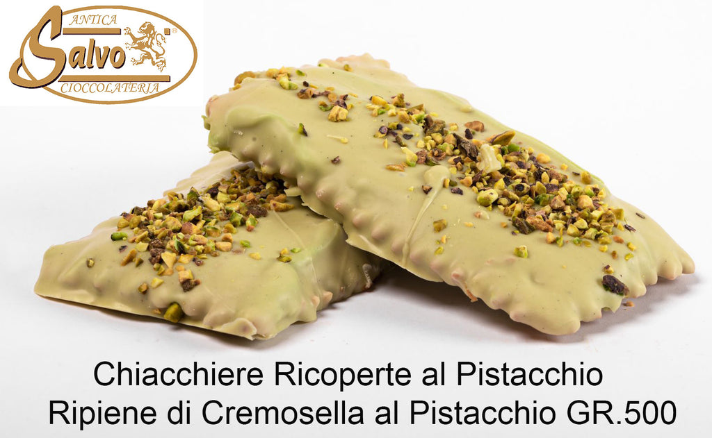 Salvo Chiacchiere di carnevale al cioccolato ripiena Pistacchio Gr.500