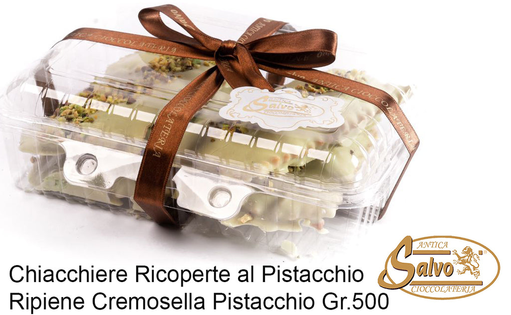 Salvo Chiacchiere di carnevale al cioccolato ripiena Pistacchio Gr.500