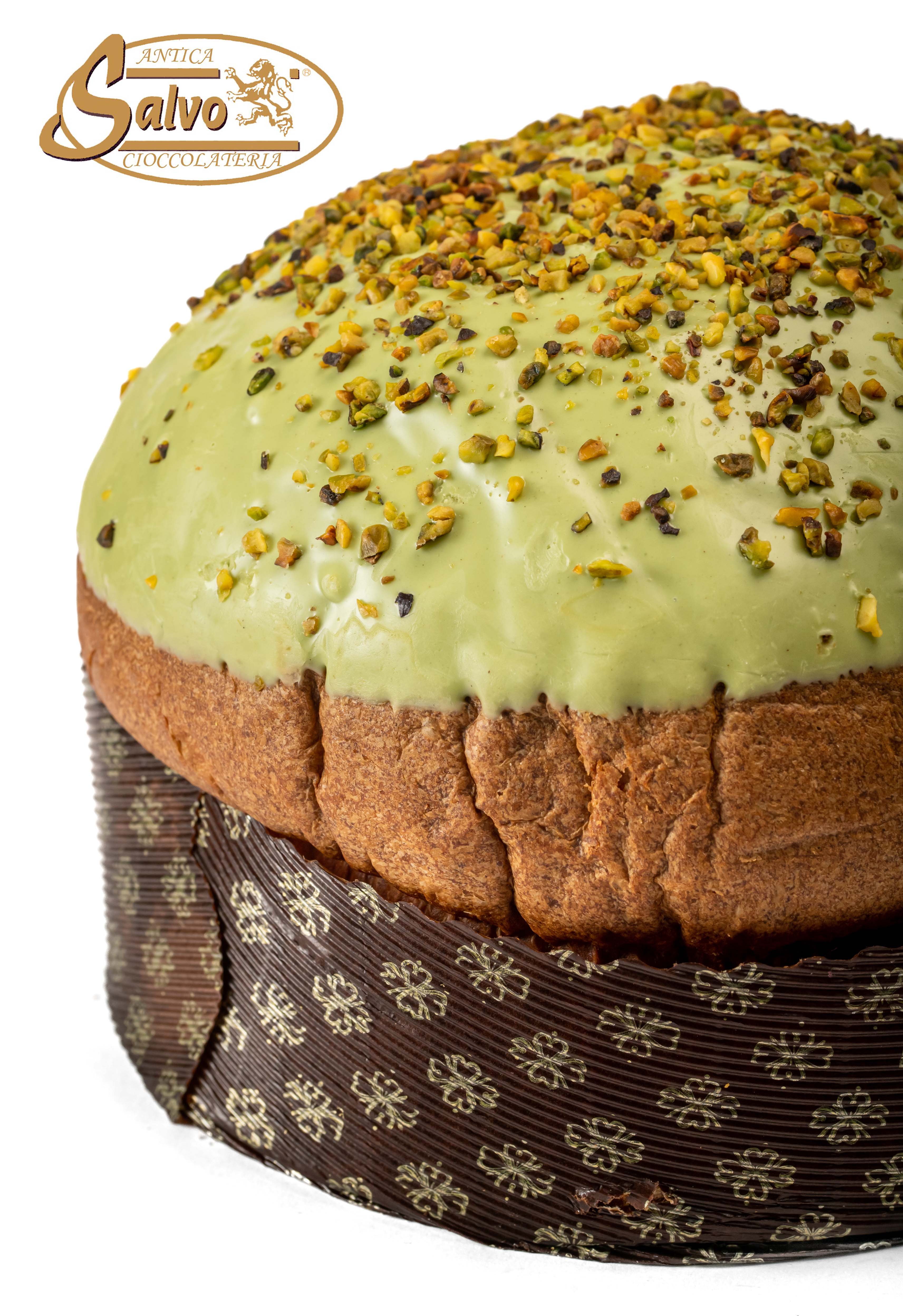 PANETTONE RICOPERTO PISTACCHIO Kg.1 + BARATTOLO CREMA AL PISTACCHIO GR.200