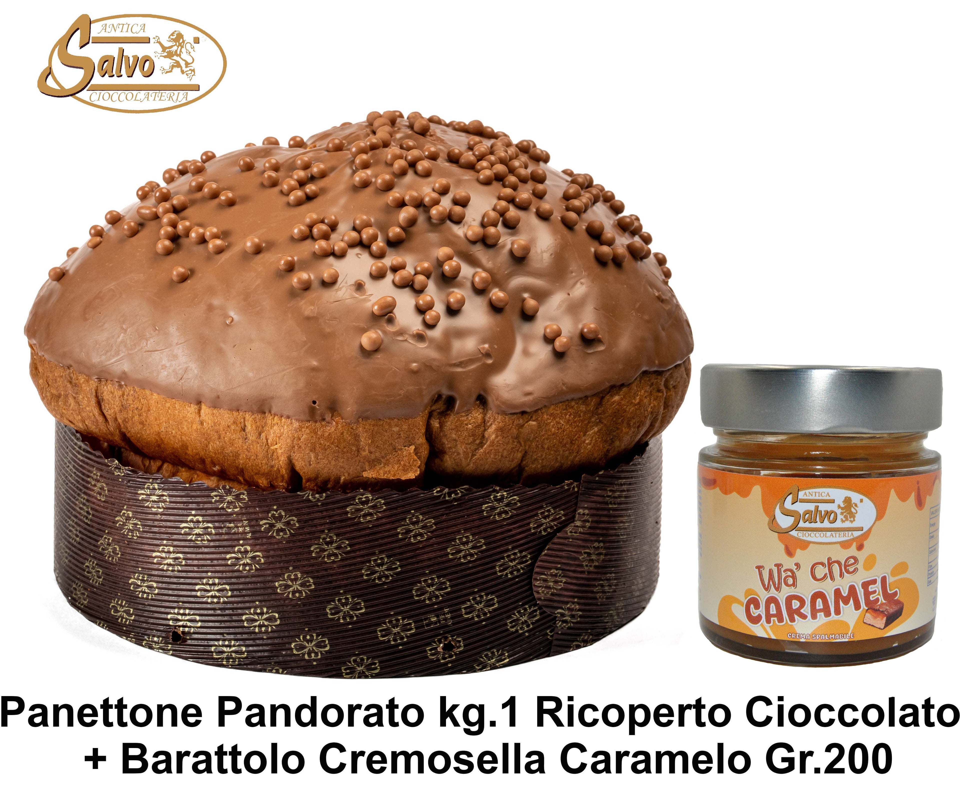 PANETTONE RICOPERTO CARAMELLO KG.1 + BARATTOLO CREMA CARAMELLO GR.200